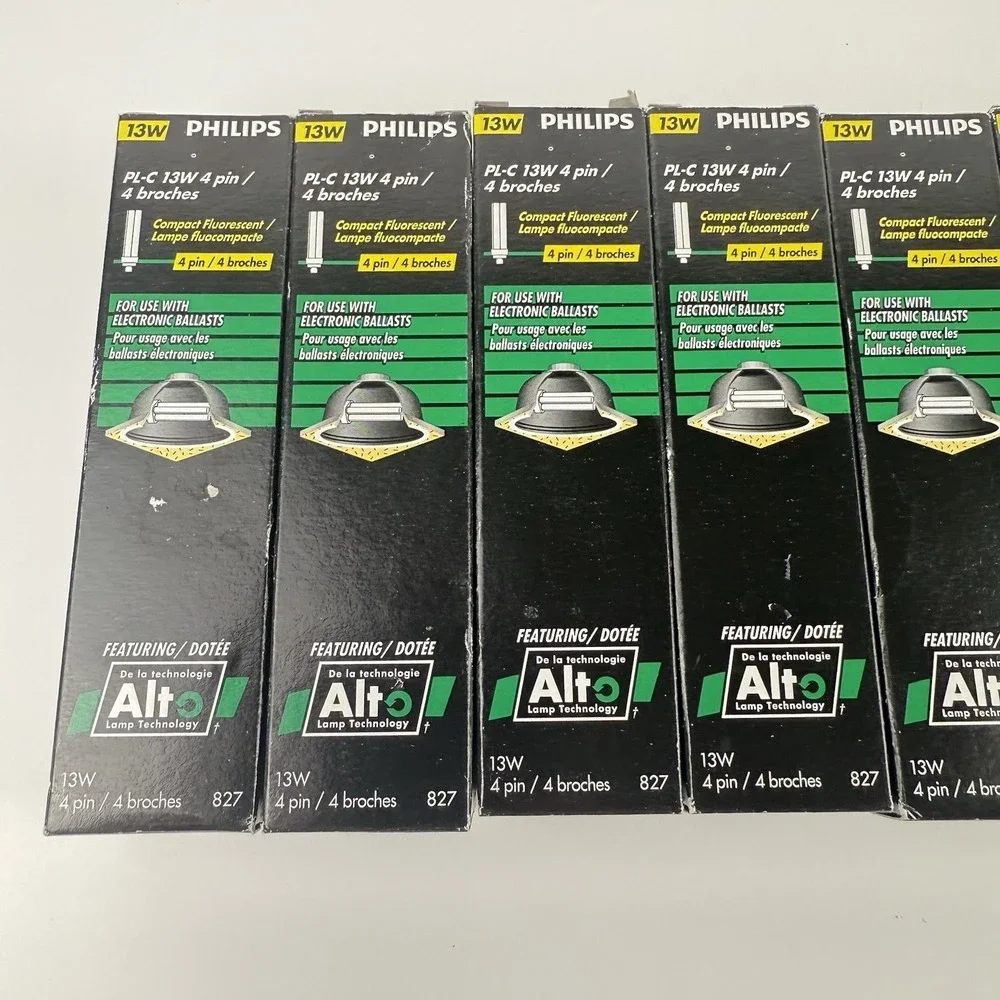 PHILIPS Compact Fluorescent Light Bulbs PL-C 13W 827 4 P Pin ALTO Lot Bundle 7